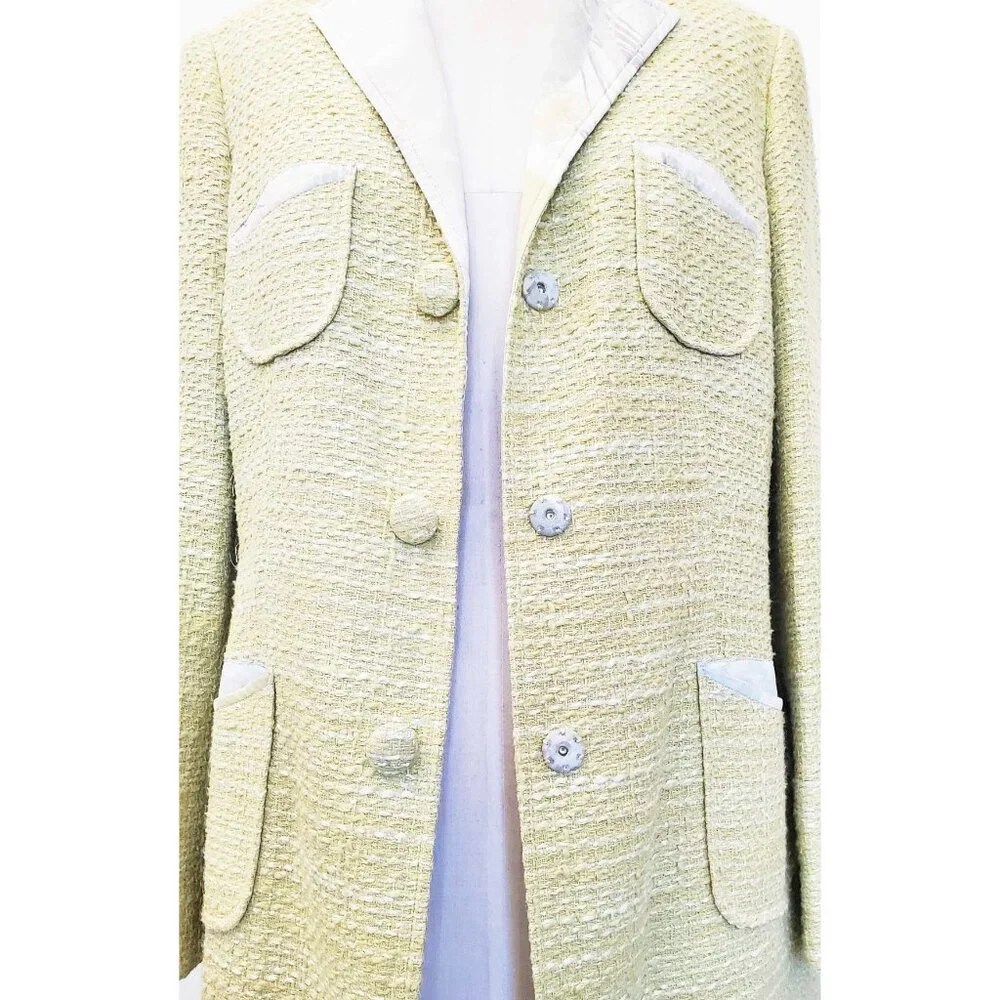 Sigrid Olsen Womens Long Jacket Sport Coat Orchid Moon Lime Green Cotton 10 NWT